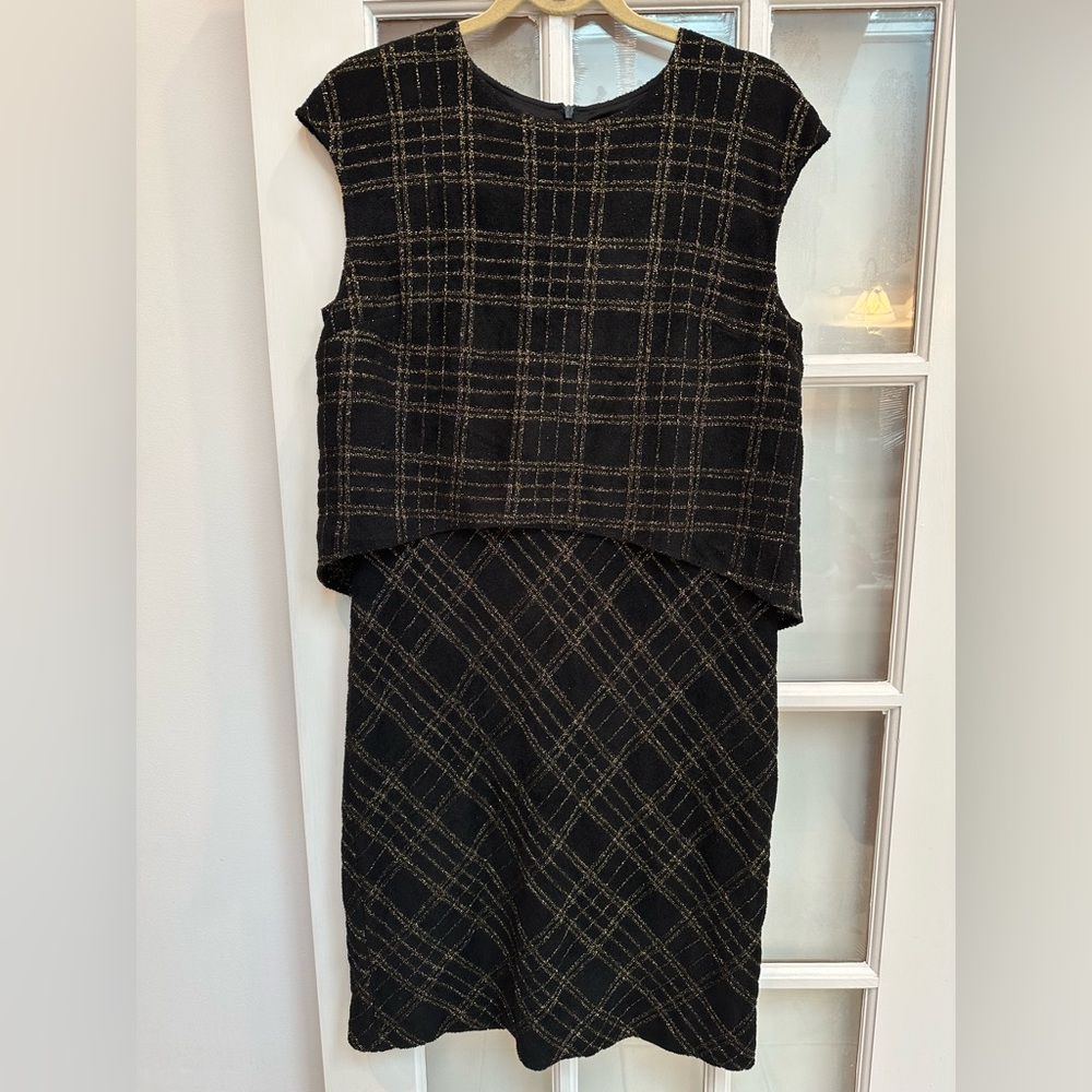 St. John Couture Collection Black Gold Metallic Shimmer Wool Dress Size 10 Med - Picture 1 of 16